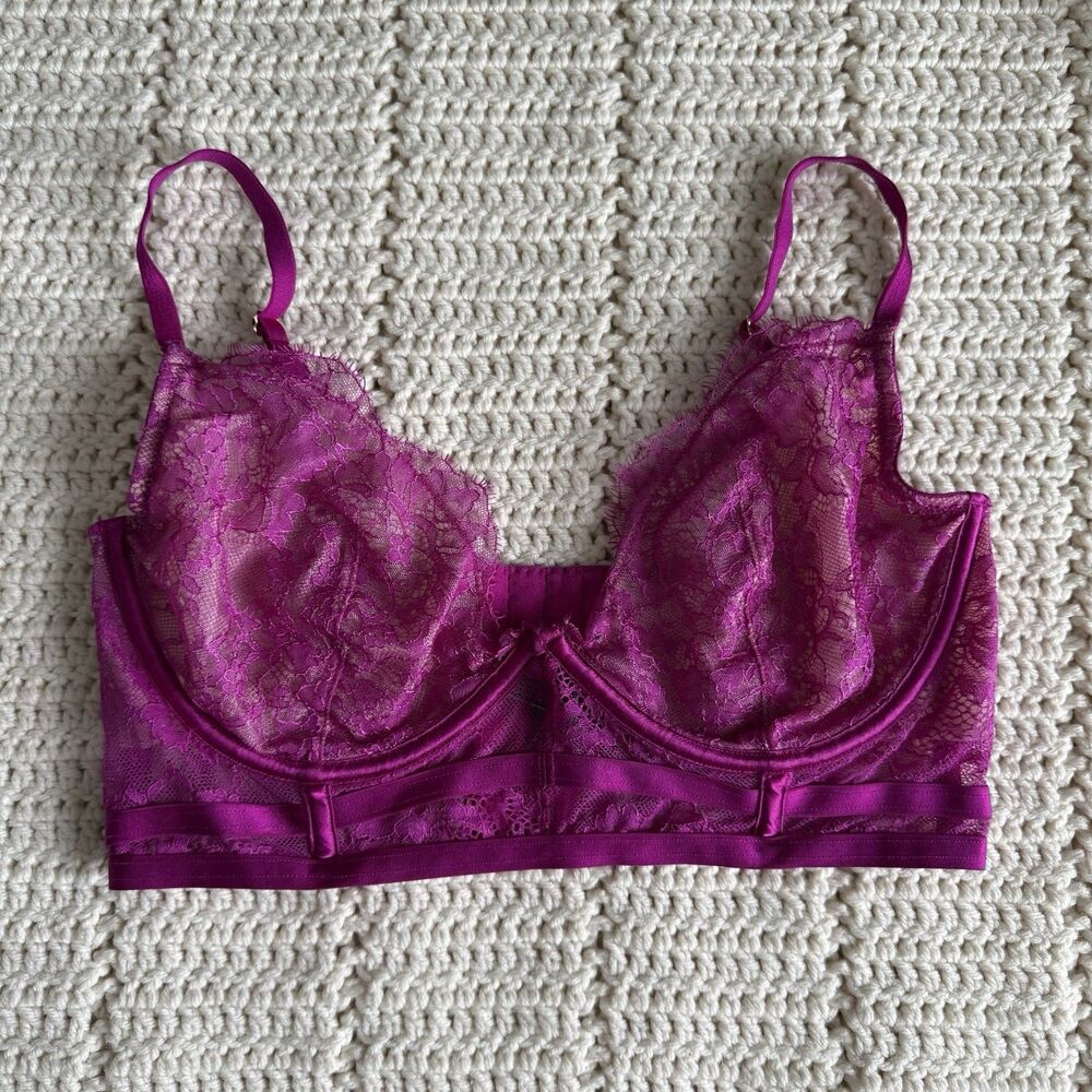 Victoria’s Secret 36D Very Sexy Chantilly Lace Unlined Demi Longline Bra Pink